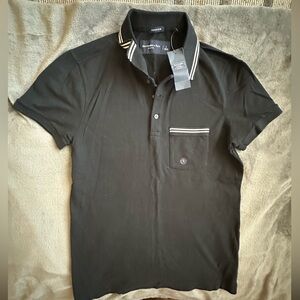 Abercrombie & Fitch Black Polo Shirt with White Stripes